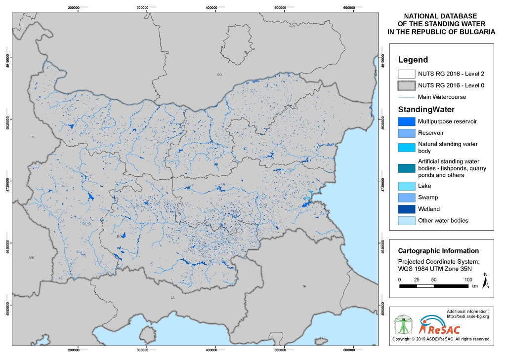 Map of the standing water bodies on the territory of the Republic of Bulgaria
